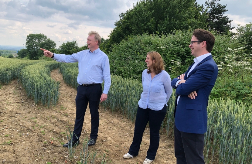 Alex Burghart MP With Matt Palmer and Emily Dawson of LTC at Hole Farm