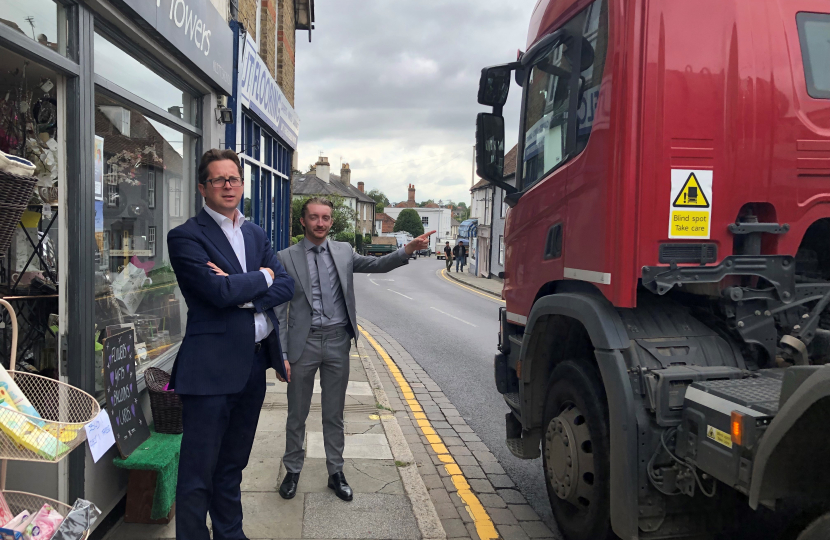 Alex Burghart MP and Cllr Jaymey McIvor on Ongar High Street