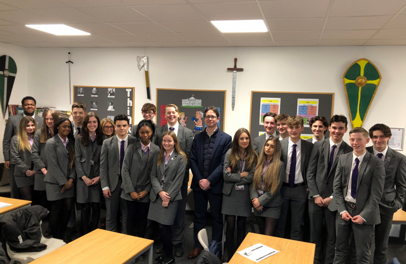 Alex Burghart MP with Becket Keys Politics Students