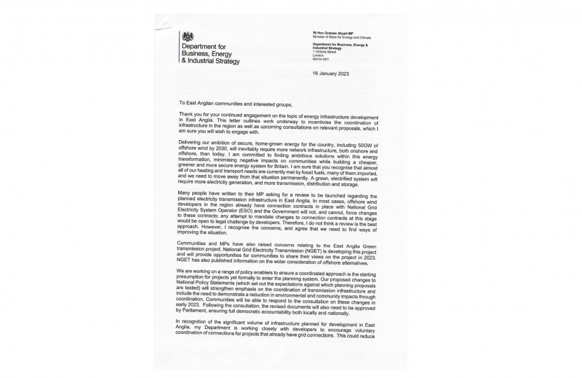 Letter from BEIS Minister Stuart