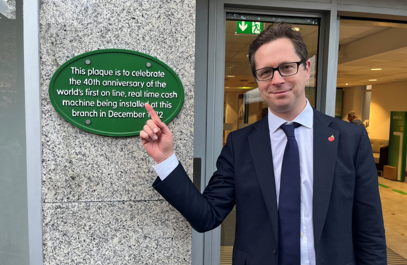 Alex Burghart at the Brentwood Lloyds ATM plaque