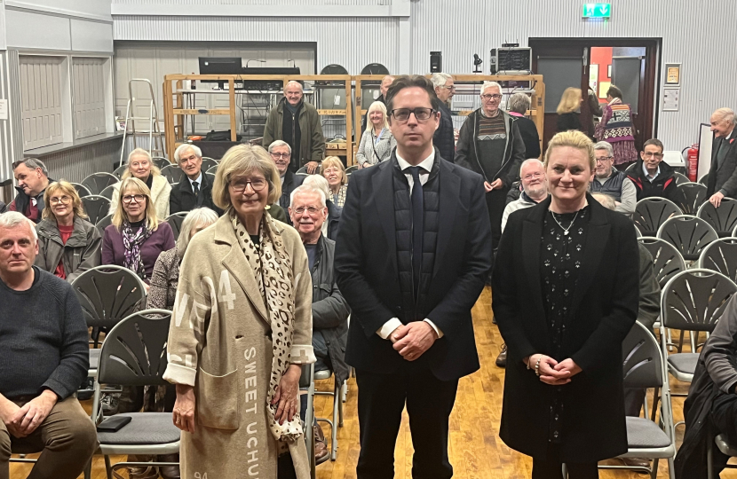 Alex Burghart MP and County Cllrs Louise McKinlay and Lesley Wagland 