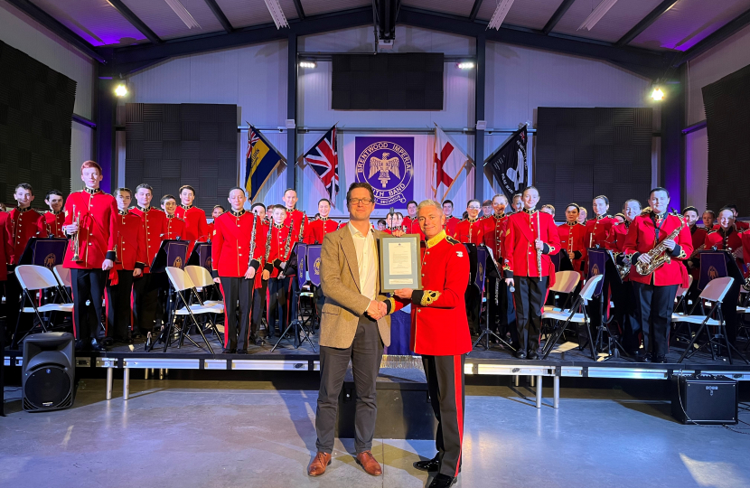 Alex Burghart MP with JP Wyndham, Band Director Brentwood Imperial Youth Band