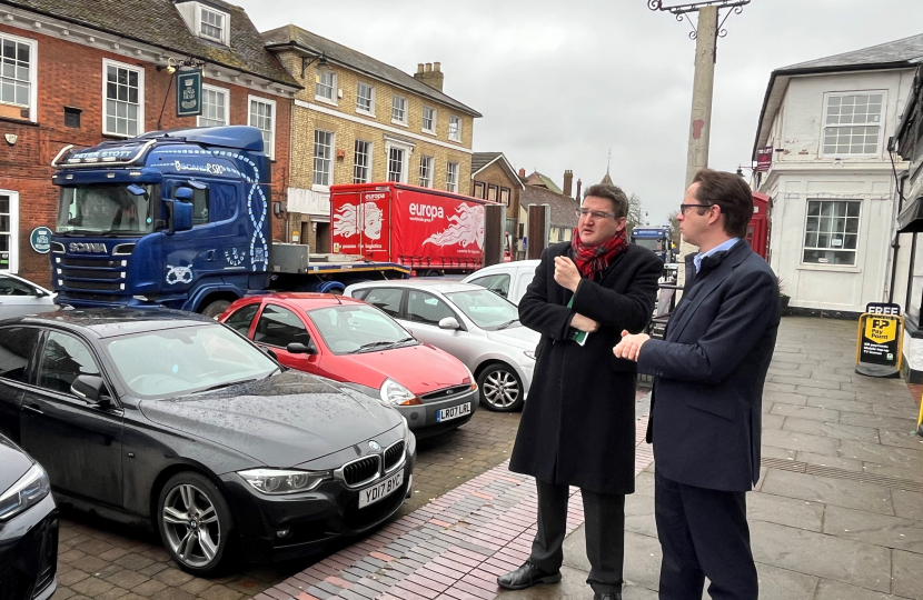 Alex Burghart MP and Cllr Tom Cunningham on Ongar High Street