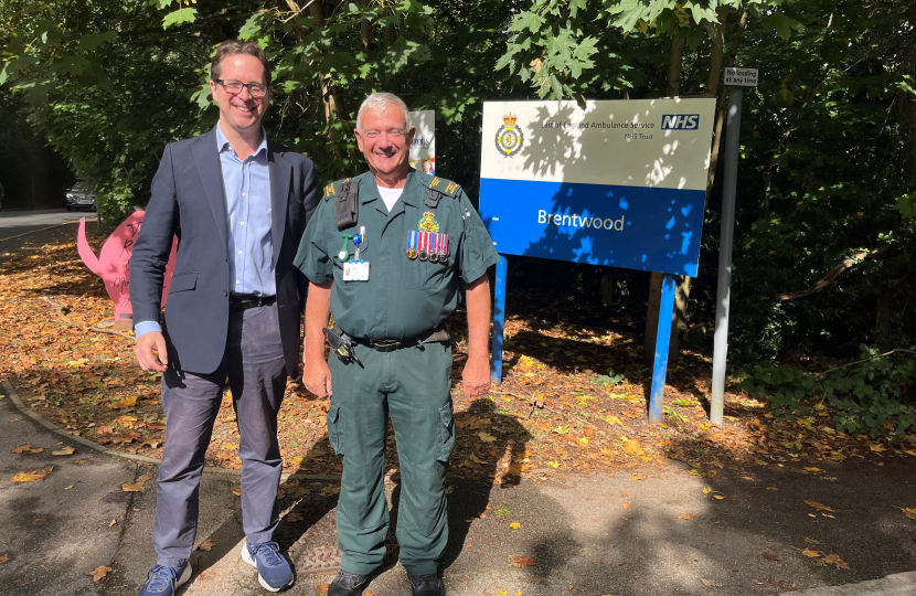 Alex Burghart MP with Community First Responder Ron Ridge