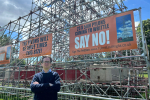 Alex Burghart with Mock Pylon at Writtle