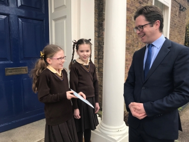 Alex Burghart with Sophie and Ella at Brentwood's Ursuline Preparatory School