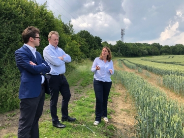 Alex Burghart MP With Matt Palmer and Emily Dawson of LTC at Hole Farm