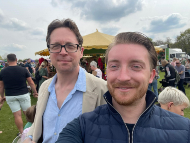 Alex Burghart MP at Ongar Festival with local businessman and councillor, Jaymey McIvor