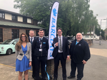 Alex Burghart MP with Barclays staff at St Peter's Church, Hutton