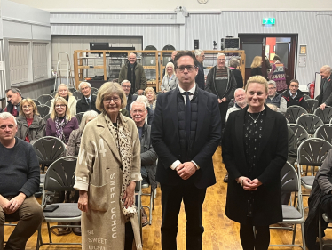 Alex Burghart MP and County Cllrs Louise McKinlay and Lesley Wagland 