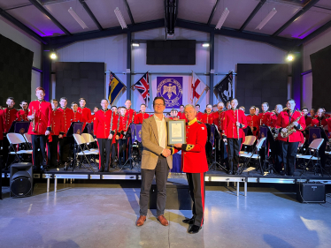 Alex Burghart MP with JP Wyndham, Band Director Brentwood Imperial Youth Band